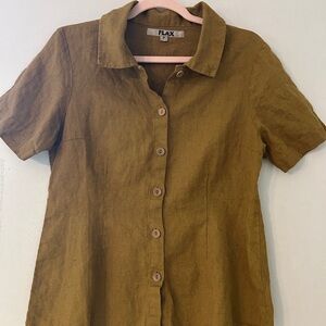 Flax Mustard Olive Short-Sleeve Blouse